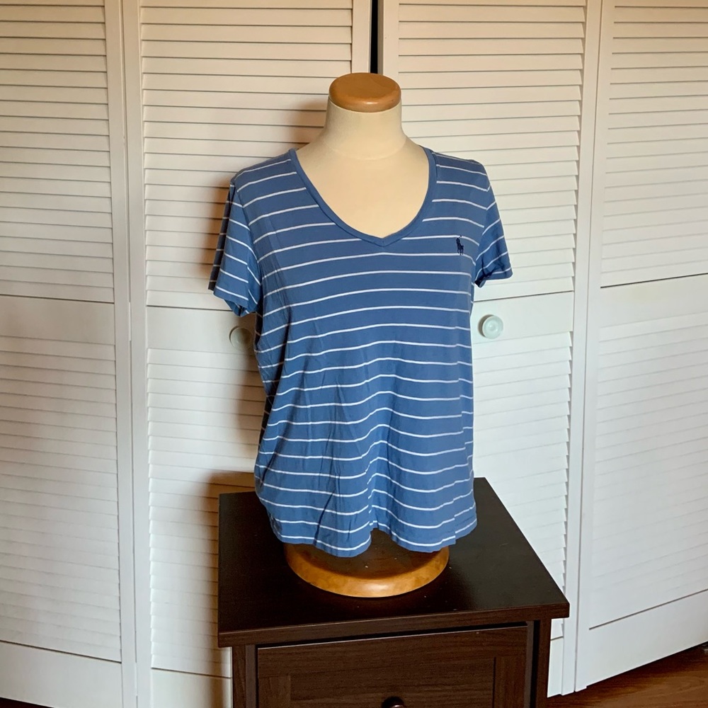 Ralph Lauren Blue & White V-Neck Tee